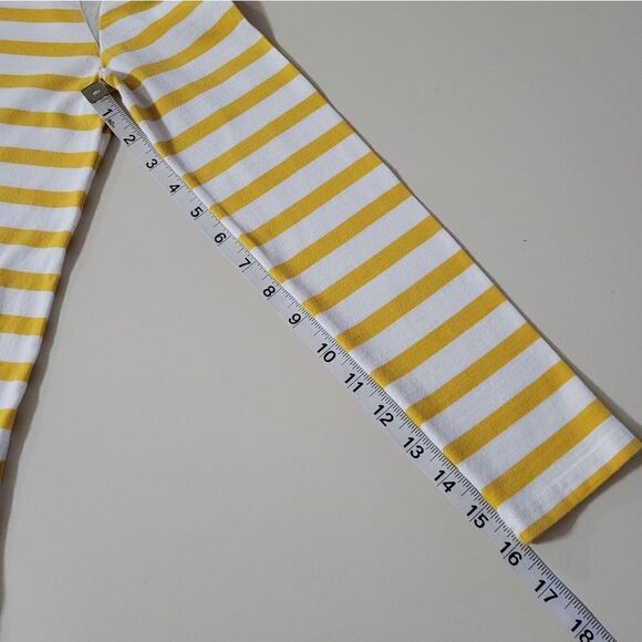 J.Crew Women's Crewneck Yellow Stripe Suede Shoulder Long Sleeve Pullover Top - Picture 8 of 16